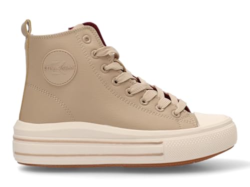 Etika Zapatillas de Plataforma para Mujer, Botas Deportivas Altas de Estilo Baloncesto con Doble Suela, Sneaker de Piel Sintética, Modelo 52440 Taupe - 39