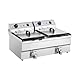 Royal Catering Kommerzielle Fritteuse Kapazität 2 x 16 l 13 kW 400 V 60-200 °C Kaltzone Ablasshahn autom. Abschaltung Thermoschutz Cool-Touch-Griff Elektro-Doppel-Fritteuse Gastro-Fritteuse