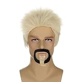 QACCF Mens Grey Wig Mens Short Grey Blonde Guy Spiky Halloween Costume Wig With Beard and Goatee