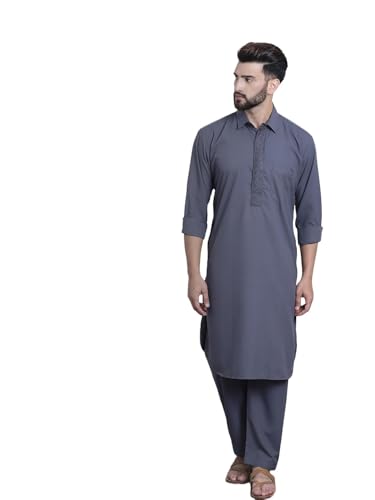 Image of SOJANYA Men's Cotton Silk Pathani Kurta Set with Wide Leg Straight Fit Salwar