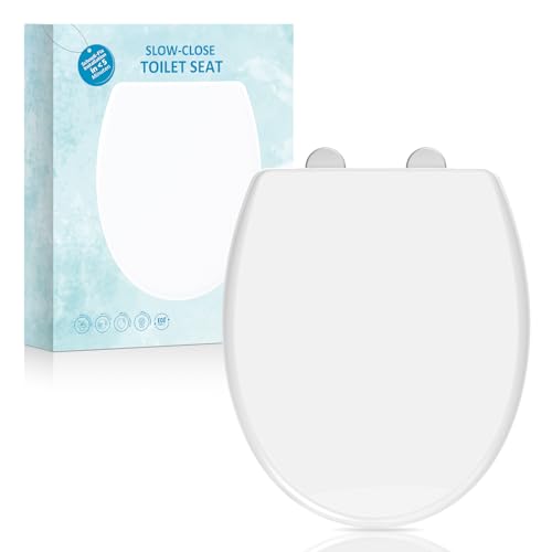 Toilettensitz Soft Close Toilettensitze mit rutschfesten Sitzstoßstangen und Metallschrauben passend für Standard-Rund-WC Schnellverschluss kein Slamme Weiß - O Form