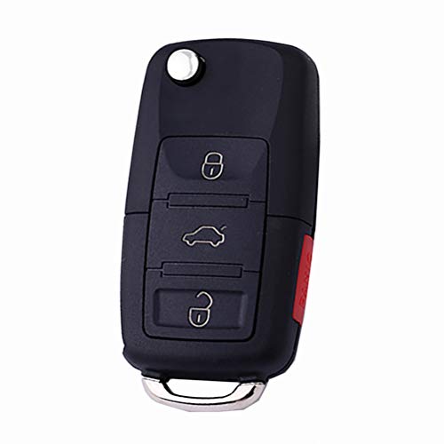 KEMANI Uncut Flip Keyless Remote Key Fob Case Replacement Compatible with 2002-2011 VW Jetta Passta 4 Button