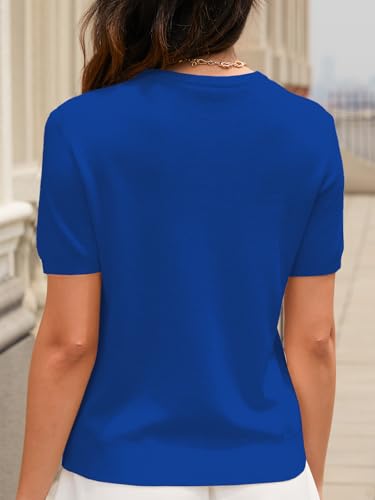 Image of SANGTREE Short Sleeve Sweater for Women Crewneck Summer Knit Tops | Summer Knit Pullover Tops.Perfect for Daily,Work,Home,Holiday,Travel,Shopping Etc.