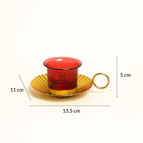 Image of MARKET 99 Metal+Glass Single Votive T Light Holder | for Diwali, Christmas, Birthday, and Wedding | Decorative Candle Holder for Home Decor & Festive Season | Golden & Red