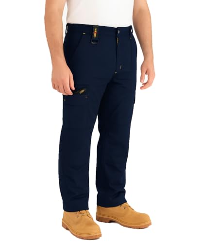 IBEX TR5 Men’s Cargo Work Trousers with Knee Pad Pockets - Heavy Duty Pants with Multi-Pocket, Elastic Waist, Twin Belt Loops & YKK Zip - Durable Workwear Combat Trousers, Navy, 36W X 29L Short