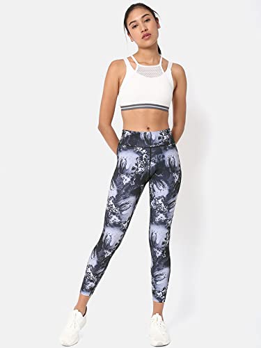 Image of CULT High Waist Running Tights with Side Pocket | Geometric Print | Breathable | Moisture-Wicking | Curved Hem