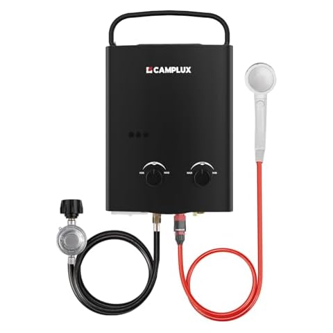 CAMPLUX Portable Water Heater 1.32 GPM, 5L Tankless Water Heater Propane Outdoor, AY132BN, Black Cover
