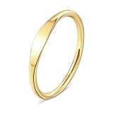 NOKMIT 1.5mm 14K Gold Filled Slim Signet Rings Thin Croissant Pinky Ring for Women Dainty Gold Twisted Stacking Statement Flat Ribbed Plain Band Comfort Fit Size 4 to 10 (8)