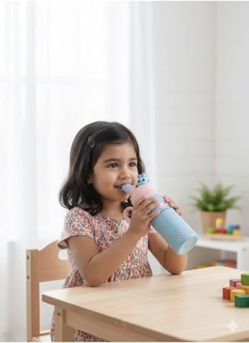 Image of Fancy Kitchen Cartoon Kids Tumbler - 850ml Stainless Steel Double-Walled Travel Mug - Leak-Proof, BPA-Free with Straw - Perfect for School & Outdoor Use. (Blue)
