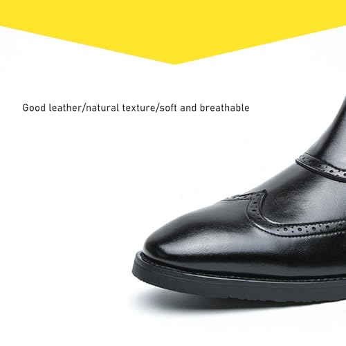 Men'S Leather Chunky Heel Vintage Chelsea Boots Classic Pointed Toe Elastic Pull On Non-Slip Formal Oxford Boots For Business, Evening Parties, Weddings3