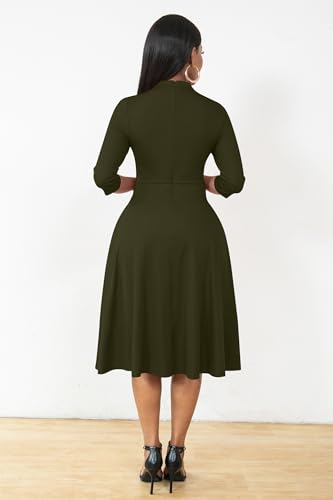Image of Nmoder Casual Dresses for Women Semi Formal Fit and Flare 3 /4 Sleeve A-line Church Work Dress with Pockets