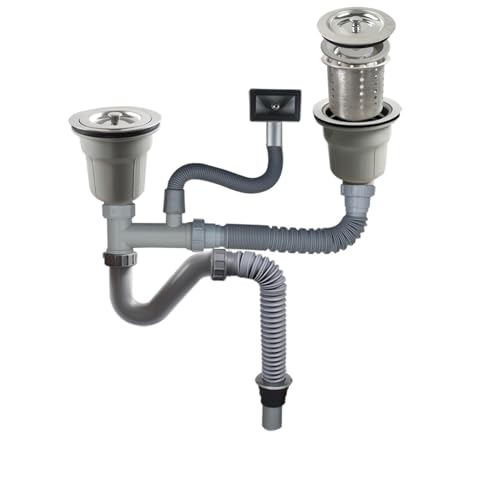 Talea Stainless Steel Double Sink Drain Strainer Assembly Kit with Overflow Pipe for Kitchen Sink Z8008C028 (4.3+5.5Inch)