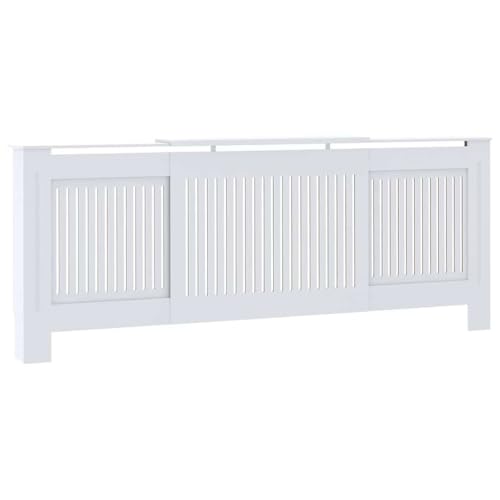 Image of White Radiator Cover 2 pcs Engineered Wood Water Resistant Modern Design with Storage Shelf for Efficient Heat Flow and Easy Maintenance 80.71 x 8.07 x 32.09 in