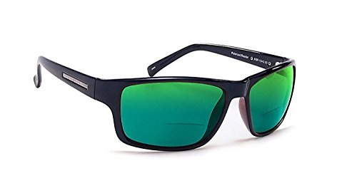 Coyote Eyewear BP-13 Polarized BiFocal Sunglasses +1.50 in Black/Green Mirror UV Protection Wrap-Around Reading Sunglasses