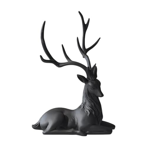 MagiDeal Statue de cerfs noirs Figurine d' Statuette Cadeau Sculpture artisanale d' Ornement de cerf pour manteau Étagère à livres Étagère d'art, Couché