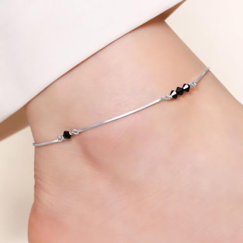 Image of ZAVYA 925 Sterling Silver Anklet | Rhodium Plated Precious Cubic Zirconia Women Chain Anklet | Gifts For Women & Girls | With Certificate of Authenticity and 925 Hallmark