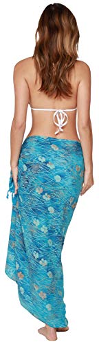 INGEAR Beach Long Batik Sarong Womens Swimsuit Wrap Cover Up Pareo with Coconut Shell Included (Blue Leaf)4