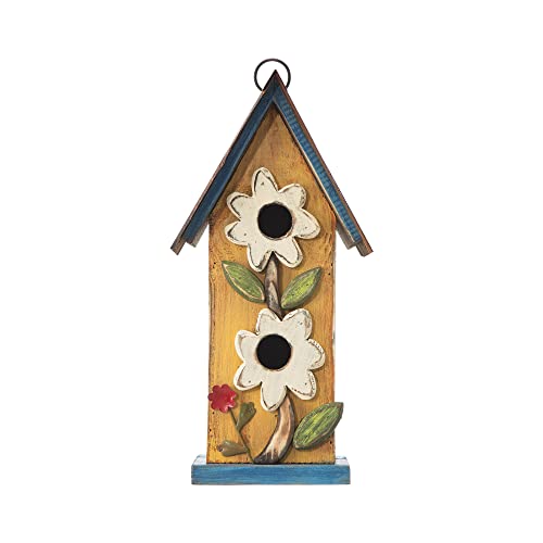 Glitzhome Gh90099 Two-Tiered Distressed Decorative Solid Wood Birdhouse, 13.75 Inch Tall, Yellow #TOP3