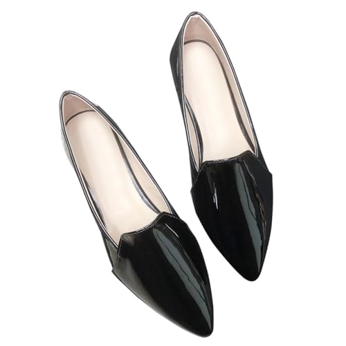 ChaiRong Zhou Women Fashion Patent Leather Shoes Pointed Toe Slip on Low Heel Lightweight Walking Flats Office Driving Shoes