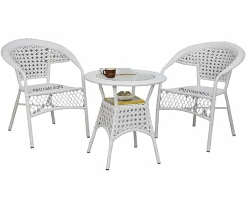 Image of India Patio Seating Chair and Table Set Garden Coffee Table Set with 1 Table and 2 Chairs Set Outdoor Furniture (White)