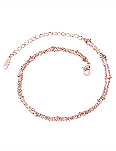 Rosegold Ankle Bracelets For Women - Adjustable Dainty Layered Chains Anklets For Girls - Fashion Stainless Steel Link Foot Jewellery #TOP28