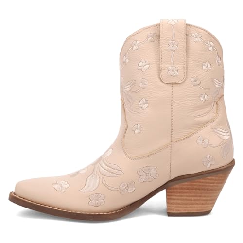 Dingo Womens Sweetheart Floral Embroidered Snip Toe Pull On Casual Boots Ankle Mid Heel 2-3" - Beige3