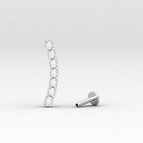 Curved Diamond Bar Cartilage Earring, 0.35 Cttw Diamond Ear Climber, 14K White Gold Single Piece Diamond Earring, 16G - 1.2MM2