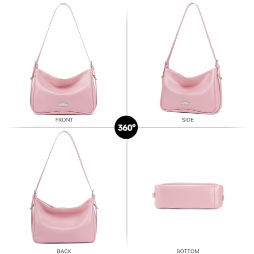 Image of Pink Leather Shoulder Purse For Women: Crossbody Bags Small Handbags - Classic Everyday Tote Cute and Comfortable for Office and Shopping