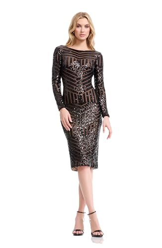 Image of Dress The Population Womens Emery Long Sleeve Stretch Sequin Midi Sheath Ddr147