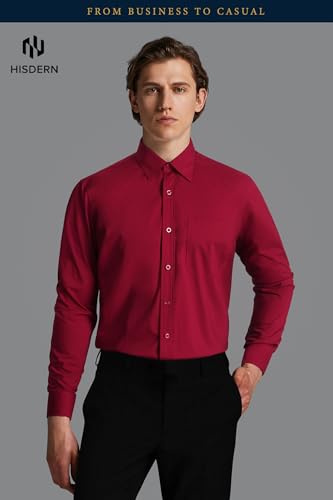 Image of HISDERN Mens Dress Shirts Long Sleeve Button Down Casual Shirts for Men Inner Contrast Formal Business Tuxedo Wedding Shirt