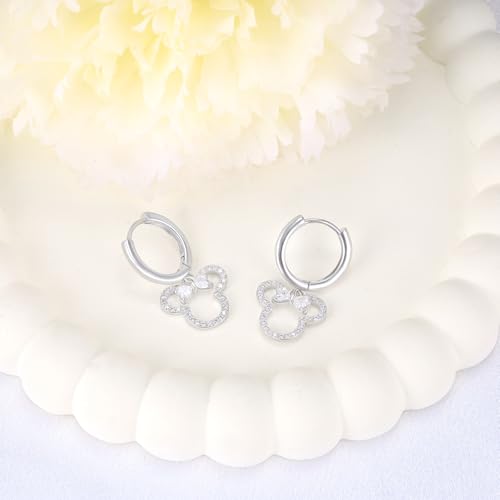 Sterling Silver Bow Mouse Earrings with Cubic Zirconia Hypoallergenic Cute Lightweight Dangle Hoop Earrings Adorable Gifts for Teens Women Daughter Granddaughter Niece2