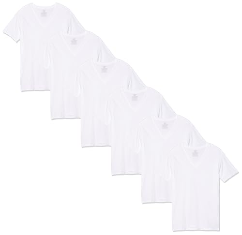 Listado de Playeras Rinbros , listamos los 10 mejores. 50 Rinbros Playera Cuello V para Hombre 100% Algodón, Camiseta Interior, Ajuste Cómodo, Suave y Transpirable, Paquete de 6 Piezas, Color Blanco, Talla Extra Grande