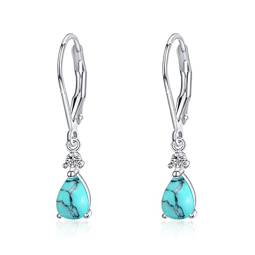 Turquoise Leverback Earrings For Women Sterling Silver Turquoise Teardrop Dangle Earrings Turquoise Dewdrop Jewelry Gifts For Girls Mother Day Mom Wife Daughter Girlfriend #TOP16