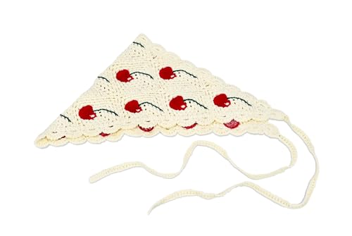 AeraVida Summer Boho Cherry Crochet Cotton Hair Scarf | Handmade Rustic Cotton Headwrap | Lightweight Festival And Beach Kerchief Accessory