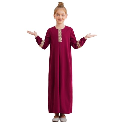 Loyan Kids Girl's Prayer Abaya Clothes Loose Fit Muslim Dress Long Sleeve Kaftan Maxi Gown3