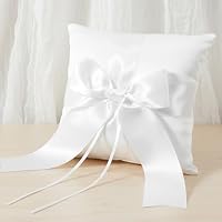 Skrfren Satinband Hochzeit Ringkissen, Weiß Ring Bearer Kissen Mit Schöne Bowknot Weiß Brautkissen Träger Ehering Kissen Mit Simulation Perle Für Verlobung Oder Eheringe Vintage, 15 X15cm