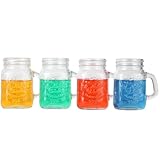 Lily's Home Mini 3.7 Oz Mason Jar Shot Glasses With Handles, Just Like the Real Deal Except Smaller, A Funny Gift and Conversation Piece at BBQs and Parties, Clear (3.25' x 1.75', Set of 4)