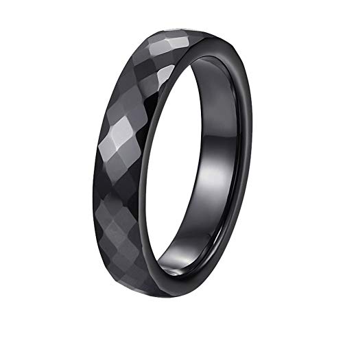 PAURO Bijoux Haute Brillant Classique Conception Engagement Mariage Band Bague Femme Céramique 4MM Noir Taille 52