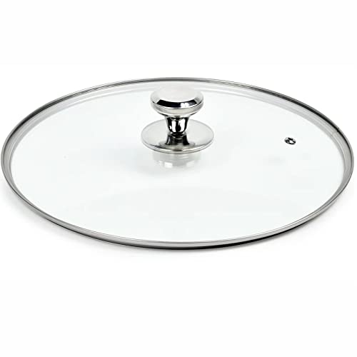 12' Glass Lid for Frying Pan, Tempered Replacement Cover Compatible with All 12 inches Cookware for Skillets, Round Cast Iron, Cast Aluminium, Stainless Steel Pans &Pots