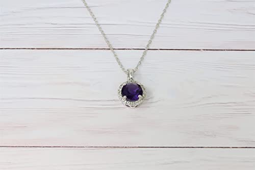 10K White Gold Genuine Amethyst 1-1/6 Ct Halo Pendant Necklace4