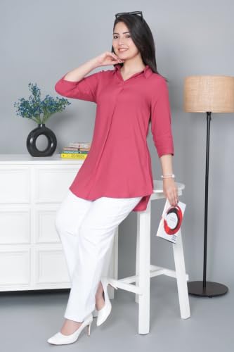 Image of Mlada Rayon Flare Top for Women | 3 /4th Sleeve Regular Fit and Flare Top | Women Office Tops Tunic | Western Long Shirt Top for Women | Shirt Collar Top for Women | Rayon Tunic Tops for Women Western
