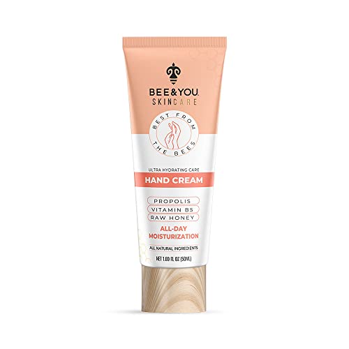 BEE and YOU Ultra Hydrating Natural Hand Cream, Fast Absorbing & Extra Protection with Shea Butter, Vitamin B5, Raw Honey and Bee Propolis, 1.69 fl. oz