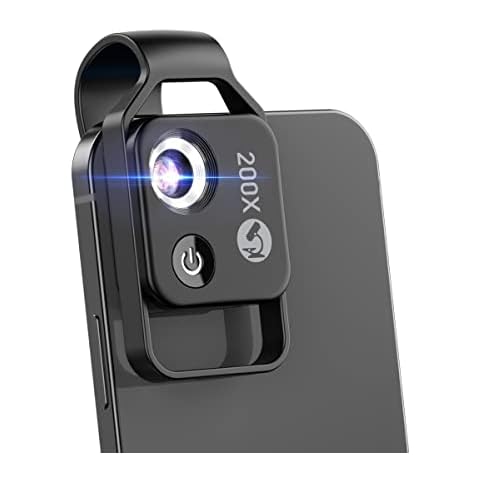 200X Phone Microscope Lens with LED Light Portable Digital Microscope for Kids Handheld Microscope Dermatoscope Skin Diagnosis Hair Analyzer Compatible with iPhone and Android Mobile Phone(Black) Cover
