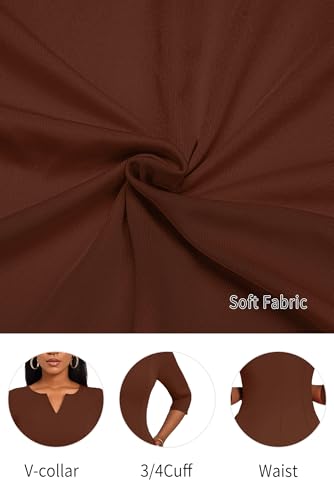 Image of Nmoder Midi Dresses for Women A-Line Fit and Flare Dress 3 /4 Sleeve V Neck Cocktail Wedding Guest Work Dress with Pockets