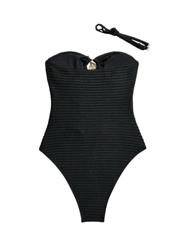 Milumia Women's One Piece Cut Out Ring Swimsuit Bandeau Textured Bathing Suit with Straps2