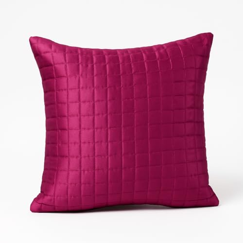 Image of Premium Quilted Cushion Cover 16x16 Inch - Dupion Silk Blend - Soft & Durable Decorative Pillow Cover for Sofa, Bed, Living Room - Set of 5 pc (Purrple)