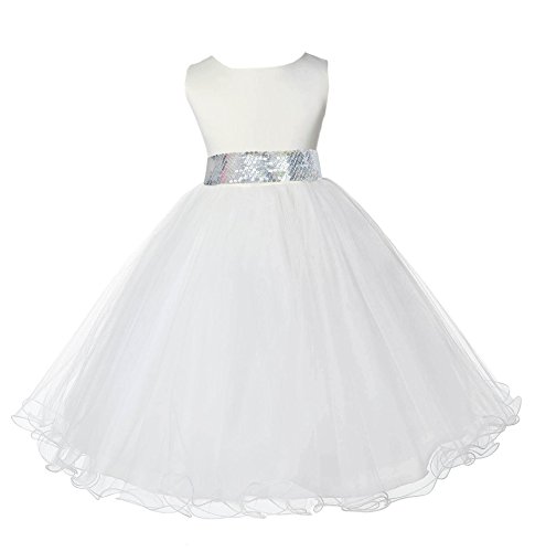 Ivory Tulle Rattail Rim Sequin Sash Flower Girl Dress Christening Dress 829mh 2