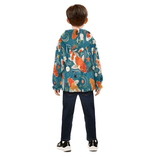 Koi Fish Swim Among Flowers Toddler Fleece Jacket Girl Boys Hooded Fleece Jacket Coat Warm Outwear Zip-up 3-10T4