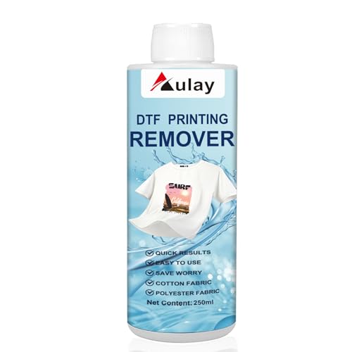 Aulay DTF Transfer Print Remover Liquid 250ML - Remove DTF Heat Transfer Print &DTF Transfer Powder from Fabrics - Solvent for T-Shirts LetterBag |Fast Acting Eraser for Wrong Patterns on Clothes