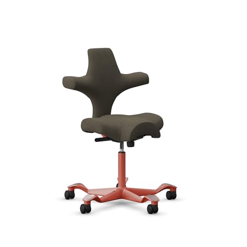 Image of HAG Capisco Sit to Stand Chair-Blush Rose Frame-Upholstered Dark Gray